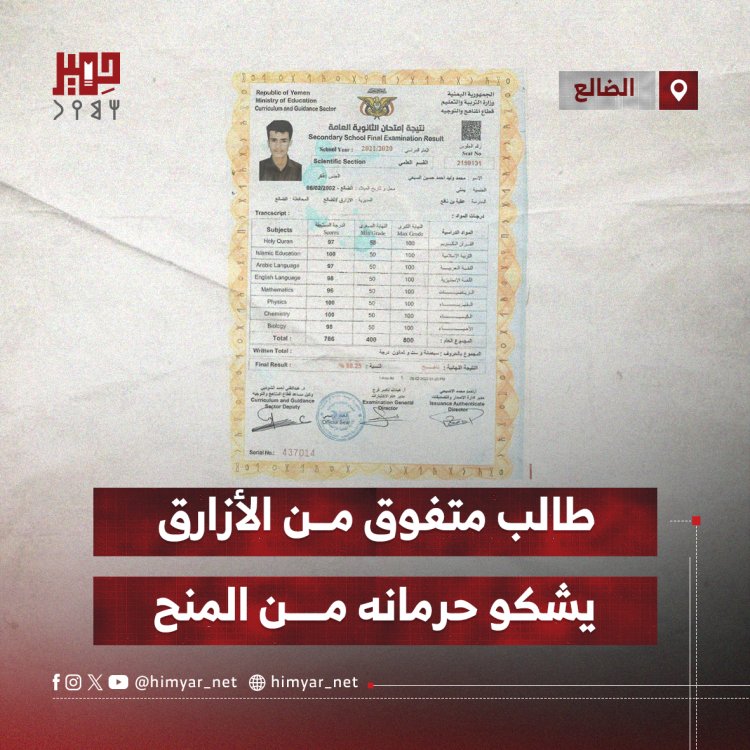 طالب متفوق من الأزارق يشكو حرمانه من المنح