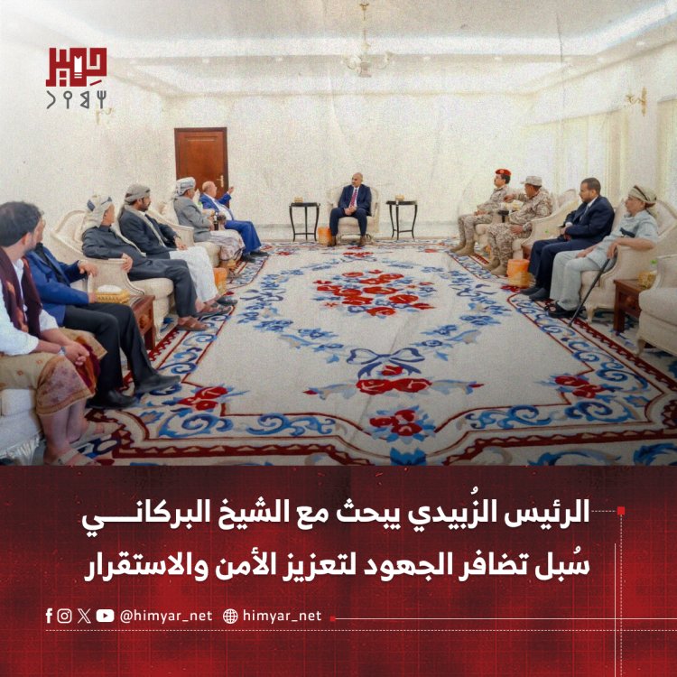 الرئيس الزُبيدي يبحث مع الشيخ البركاني سُبل تضافر الجهود لتعزيز الأمن والاستقرار في المحافظات المحررة