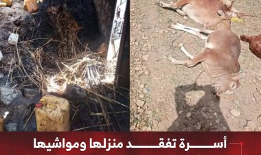 أسرة تفقد منزلها ومواشيها في حريق مروع بتعز